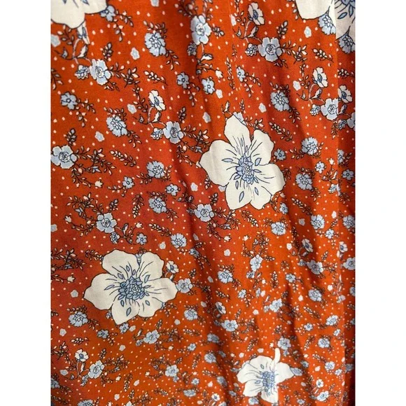 Used Forever 21 L Orange Blue White Floral Print Sleeveless Jumpsuit Jumper - Picture 4 of 12